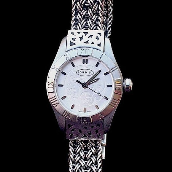 LOIS HILL White Round Face Watch Sterling Silver Bracelet & Roman Numeral Bezel - Picture 5 of 16